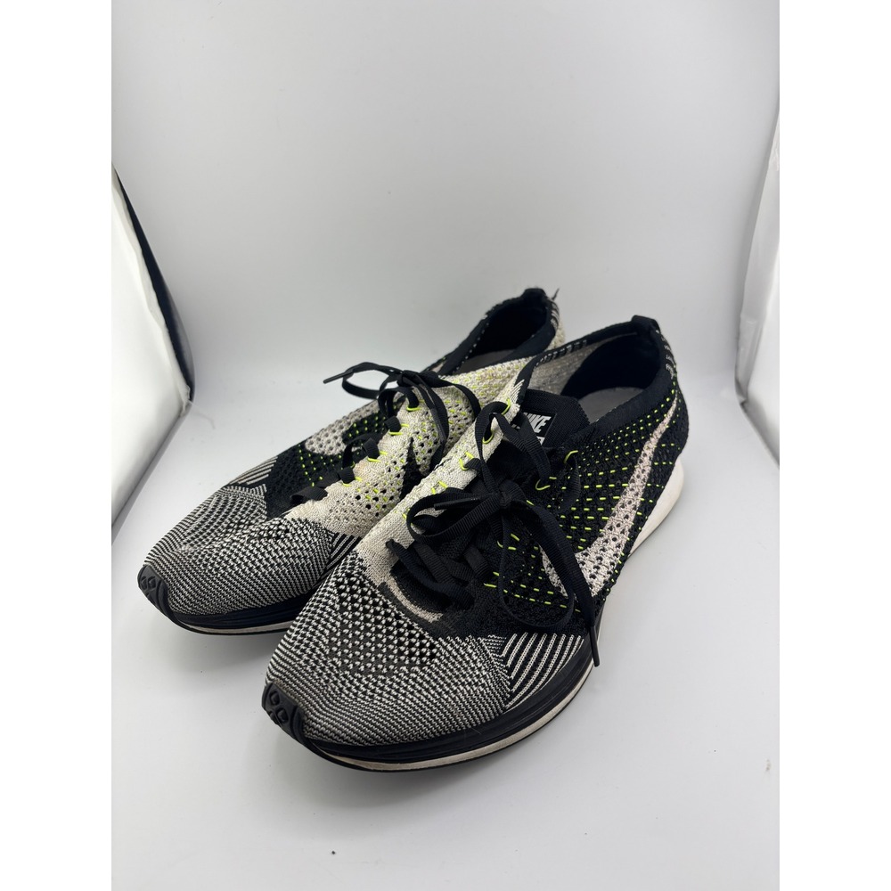 Nike Flyknit Racer Black White Volt Orca Running Shoes 526628-011 Mens 8.5